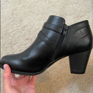 Black leather faux booties